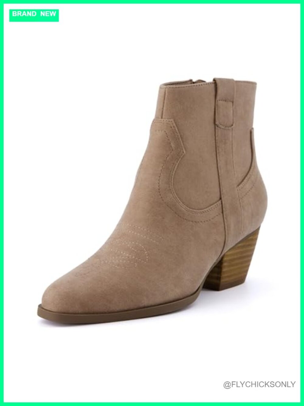 Vegan Leather Western Ankle Booties Pointed Toe Block Heel